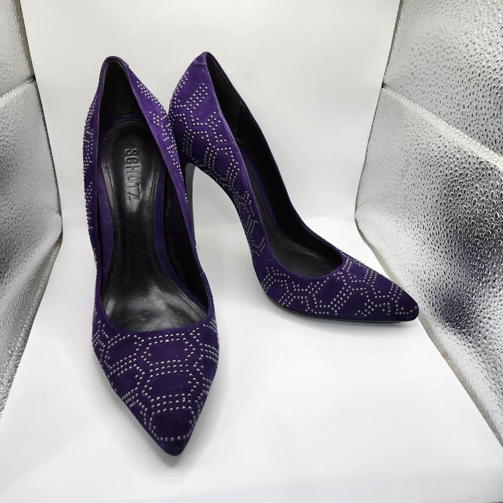 Schutz Purple Suede Studded Pointed Toe Stiletto Pumps Heels Size 8